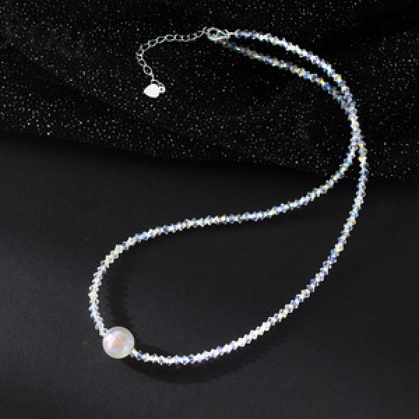A45723 s925 sterling silver trendy sweet simple crystal necklace