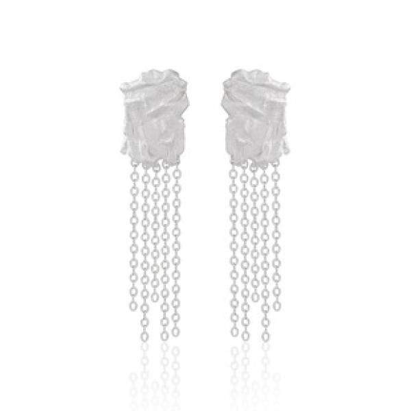 A42588 geometric square fringe stud s925 sterling silver unique earrings