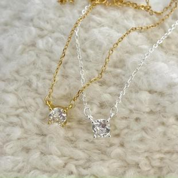 A38831 sterling silver cubic zirconia simple necklace