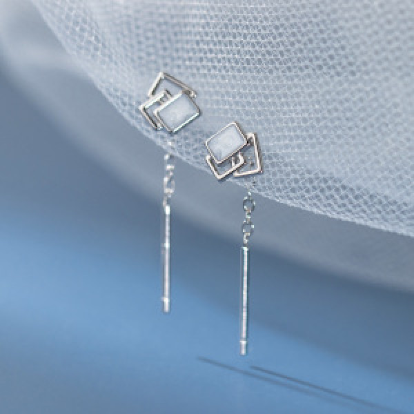 A46433 s925 sterling silver simple hollowed geometric rhombic string ear line