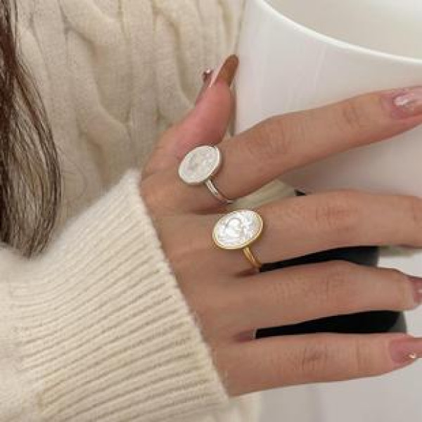 A43217 sterling silver heart shell simple fashion adjustable ring
