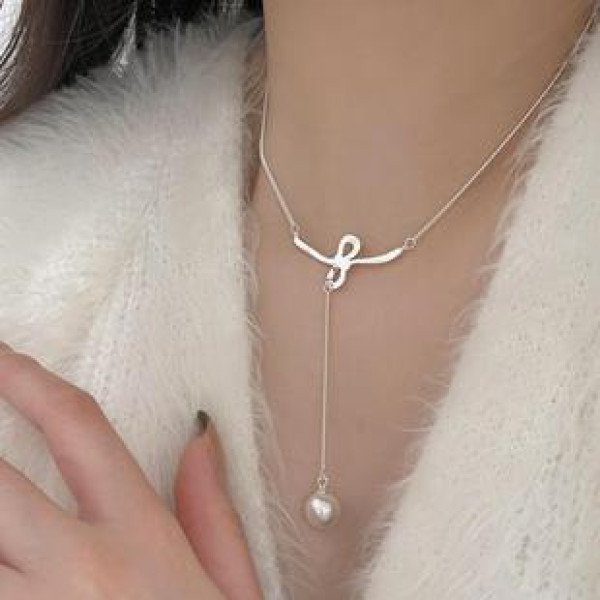 A41687 sterling silver butterfly pearl simple elegant necklace