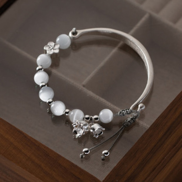 A39468 s925 sterling silver artificial cateye charm trendy bracelet