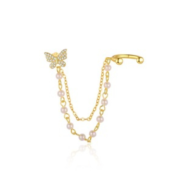 A45865 cubic zirconia butterfly pearl double layered elegant earrings