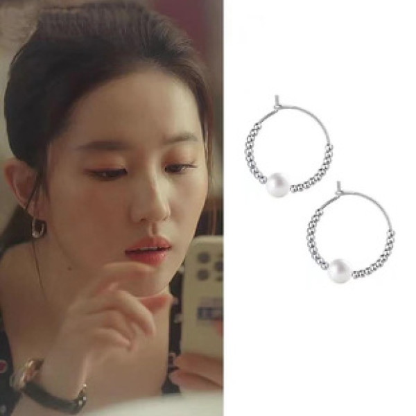 A39248 s925 sterling silver artificial pearl bead elegant hoop earrings