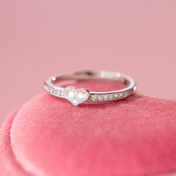 A46162 s925 sterling silver dainty simple rhinestone heart ring
