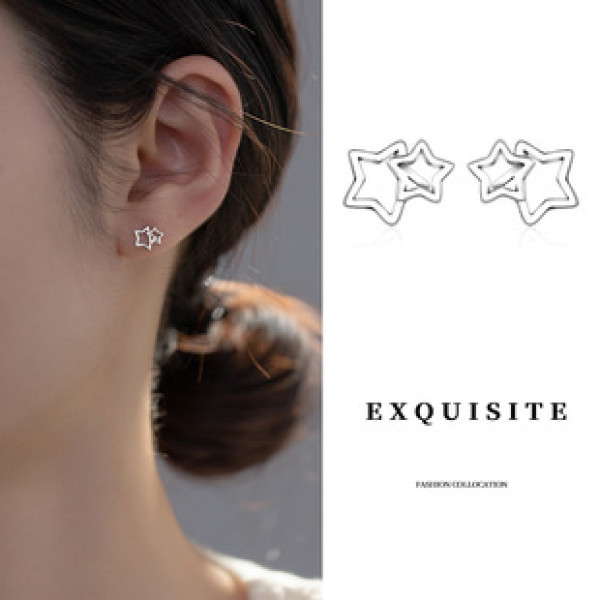 A39257 s925 silver stars trendy cute hollowed stud earrings earrings