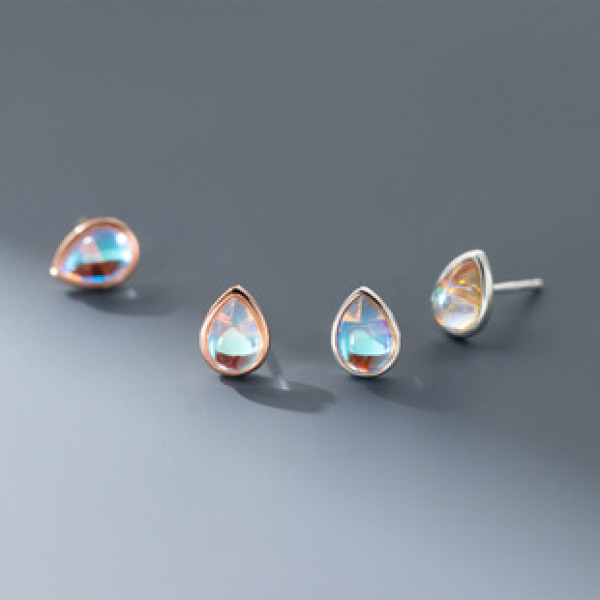 A43141 s925 sterling silver elegant teardrop sweet simple glass earrings