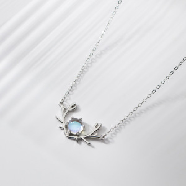 A44854 s925 sterling silver deer artificial christmas necklace