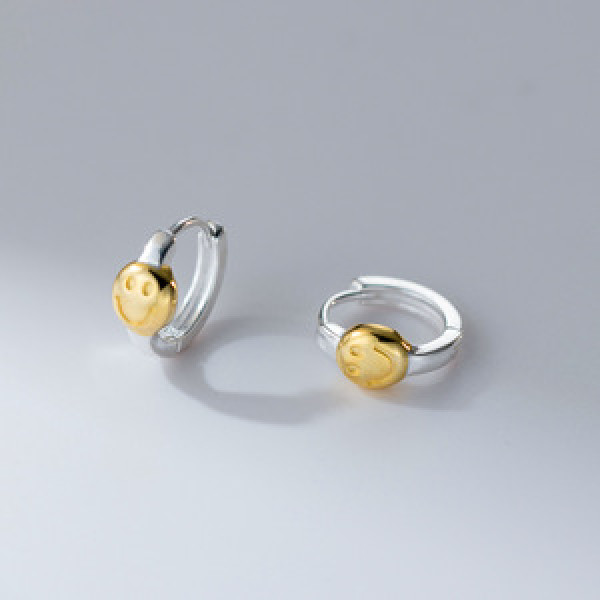A46151 s925 sterling silver circle expressions gold smilingface ear buckle