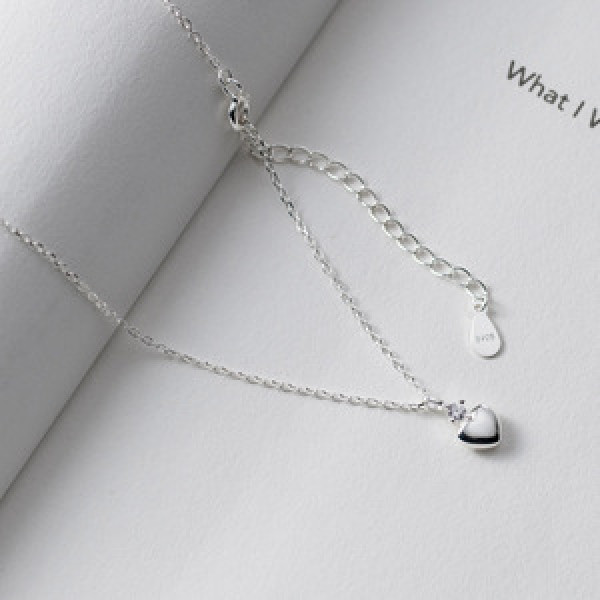 A45036 s925 silver sweet dainty simple rhinestone heart necklace