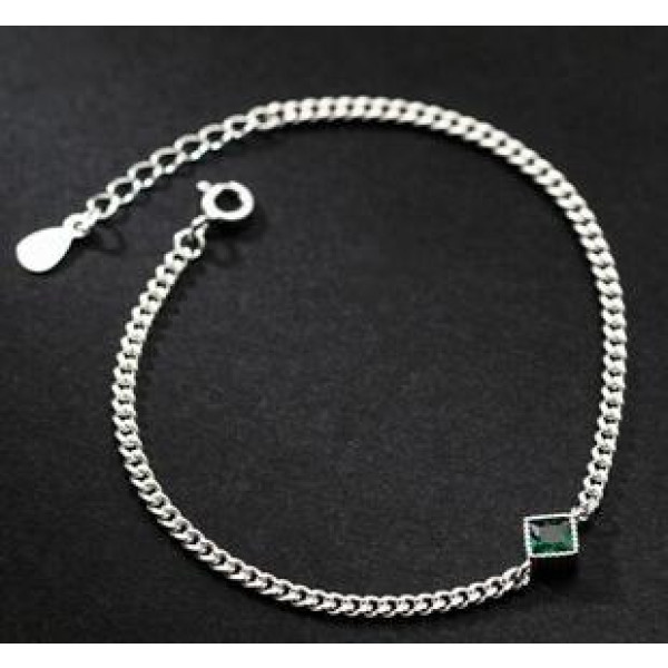 A40175 s925 silver colorful square rhinestone charm simple unique geometric bracelet