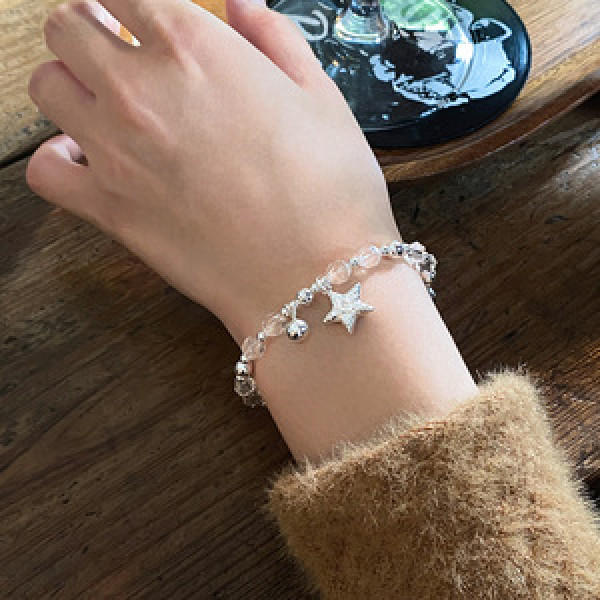 A45831 s925 sterling silver trendy sweet natural white crystal stars charm bracelet
