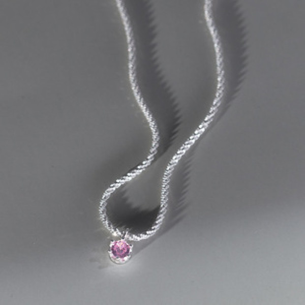A40153 s925 sterling silver starts pink rhinestone sweet elegant necklace