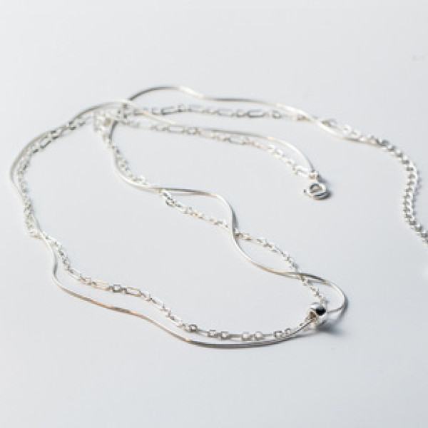 A39254 s925 sterling silver double layered tube design elegant necklace