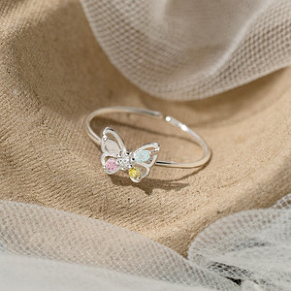 A43758 s925 sterling silver rhinestone butterfly sweet elegant ring