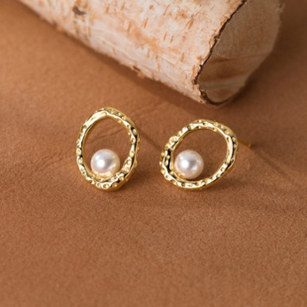 A38444 s925 sterling silver artificial pearl oval stud design earrings