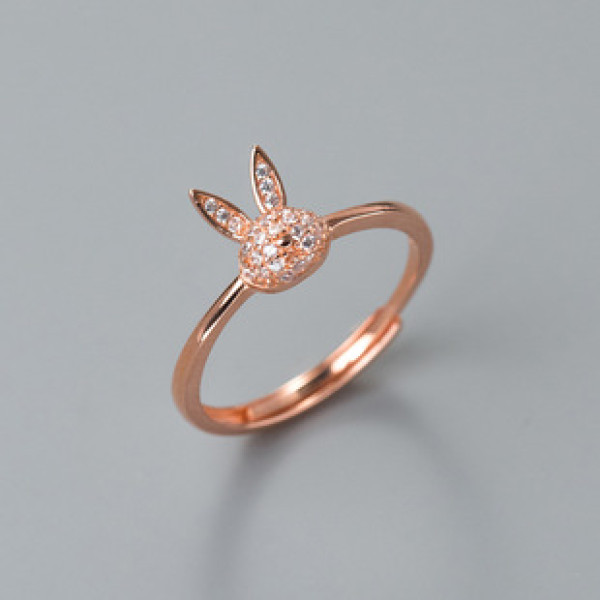 A39039 s925 sterling silver sparkling rhinestone rabbit sweet ring