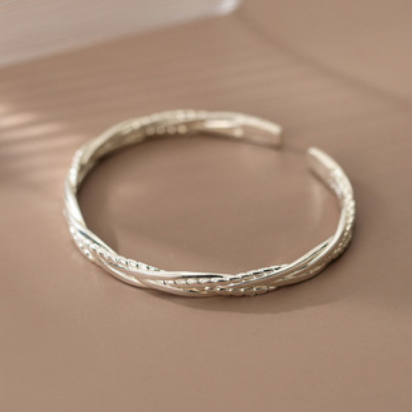 A34261 s925 sterling silver trendy chic simple braided chic sweet adjustable bracelet