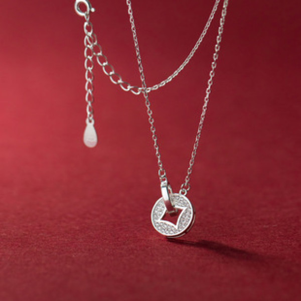 A38217 s925 sterling silver rhinestone copper hollowed design elegant necklace