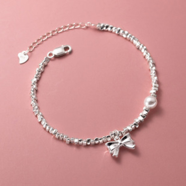 A39788 s925 sterling silver butterfly artificial pearl charm trendy bracelet