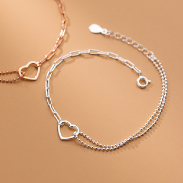 A40464 s925 silver charm simple sweet heart hollowed bead bracelet