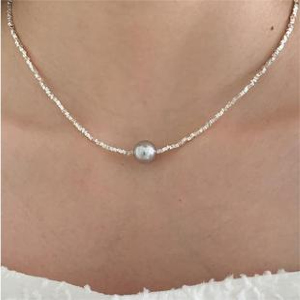 A39931 sterling silver pearl simple necklace