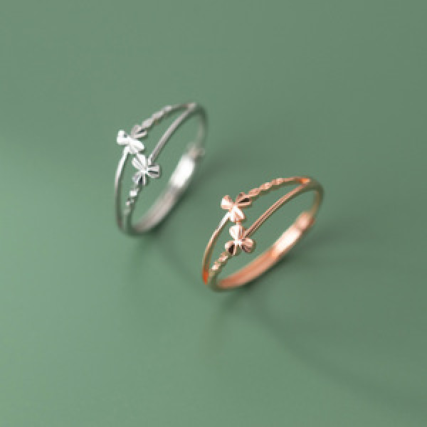 A45338 s925 silver double layered simple trendy flower ring