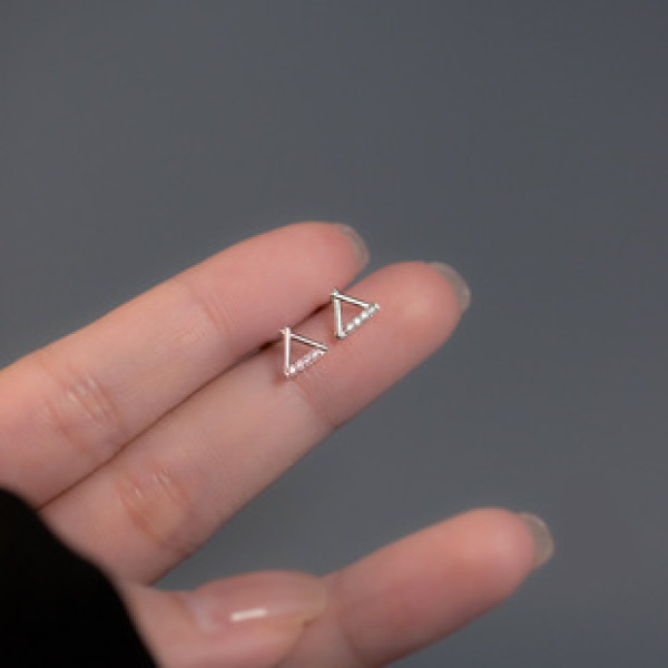 A39276 s925 sterling silver rhinestone hollowed triangle stud design elegant earrings