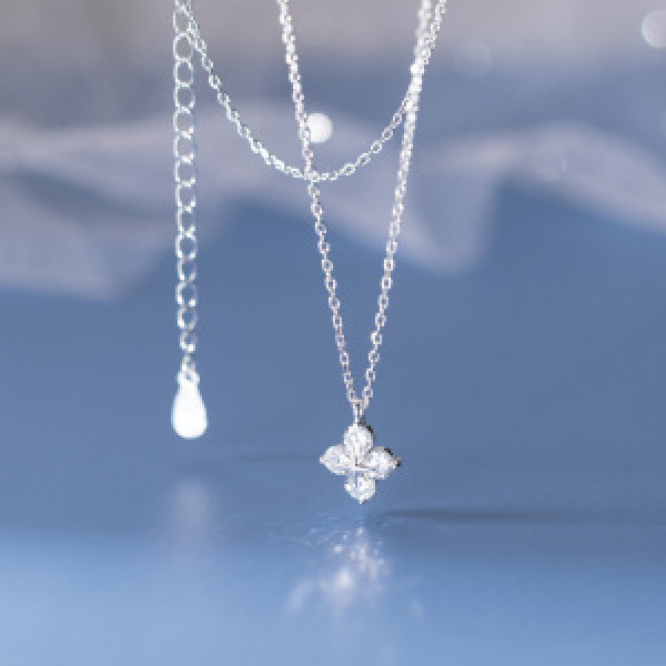 A43858 s925 sterling silver trendy sweet rhinestone cross necklace