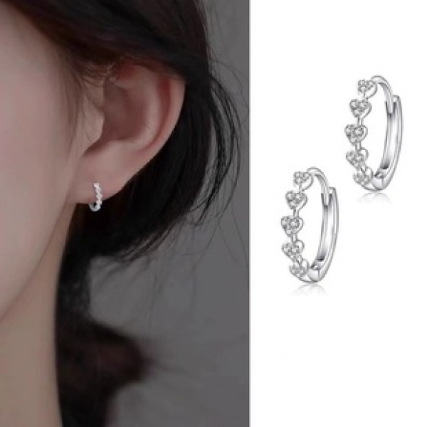 A42994 s925 sterling silver rhinestone heart circle fashion sweet earrings