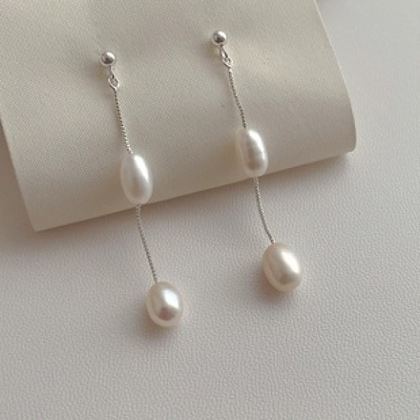 A42526 s925 sterling silver sweet pearl fringe stud design earrings