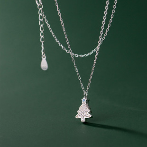 A38235 s925 sterling silver rhinestone stars christmas tree elegant design necklace