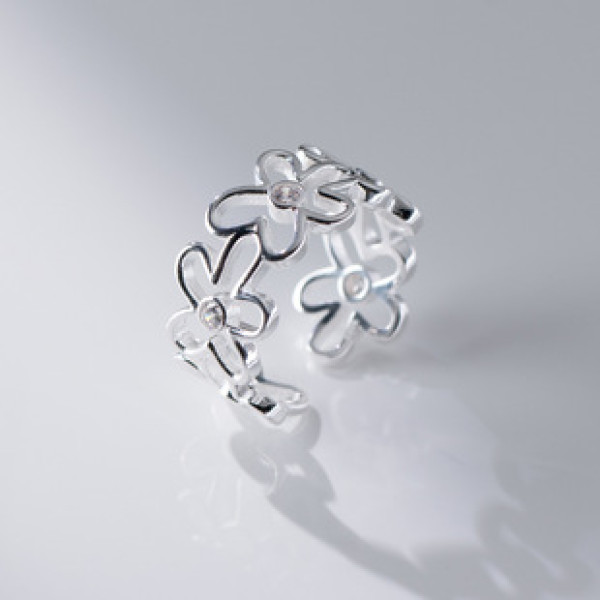 A41851 s925 sterling silver sweet cute rhinestone hollowed flower trendy ring