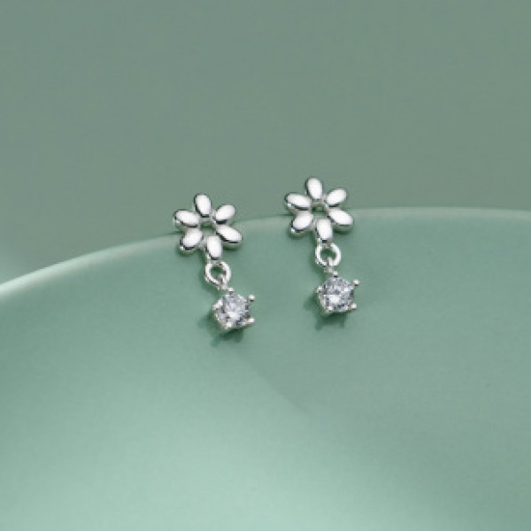 A41061 s925 sterling silver rhinestone flower stud simple trendy elegant earrings
