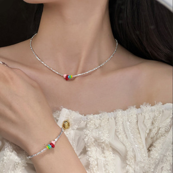 A43430 s925 sterling silver set charm design necklace bracelet