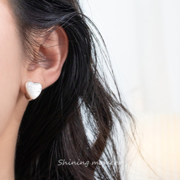 A43091 s925 sterling silver natural shell heart sweet fashion earrings