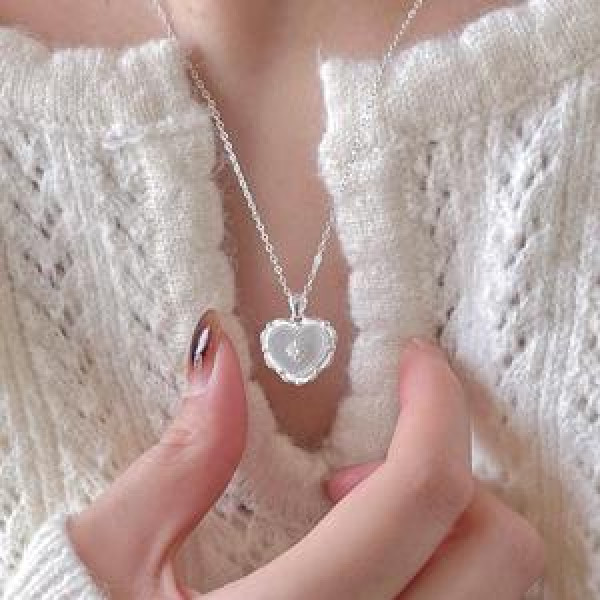 A45682 trendy s925 sterling silver heart shell simple necklace