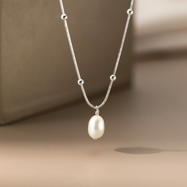 A43691 s925 sterling silver dainty pearl necklace