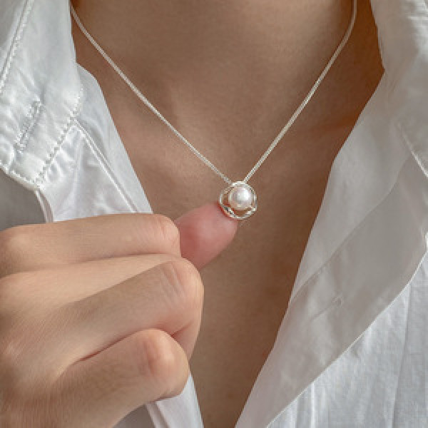 A43795 s925 sterling silver pearl vintage necklace
