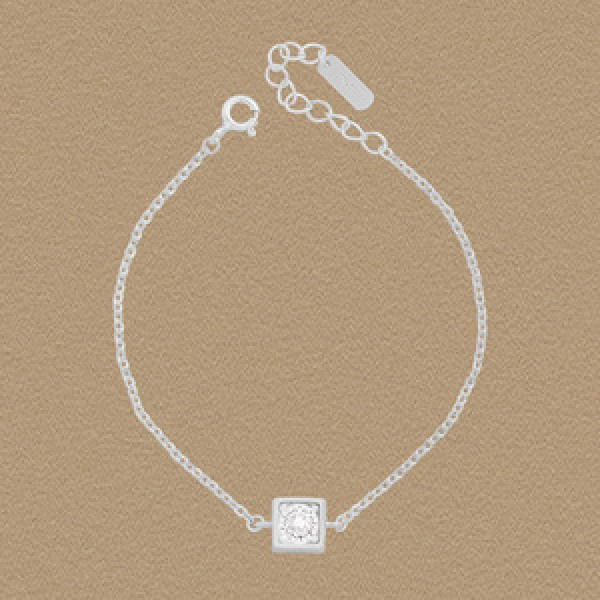 A45892 cubic zirconia square charm grade s925 sterling silver bracelet