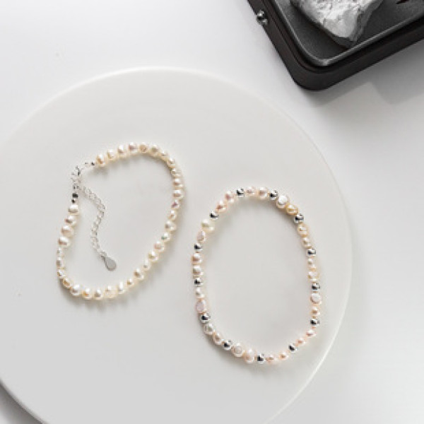 A42715 s925 sterling silver sweet fresh water pearl stretchy charm bracelet