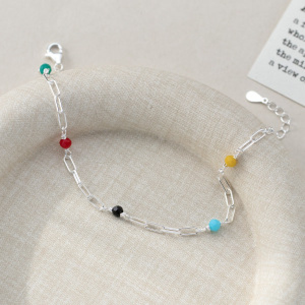 A46196 s925 silver sweet colorful oval circle charm bracelet