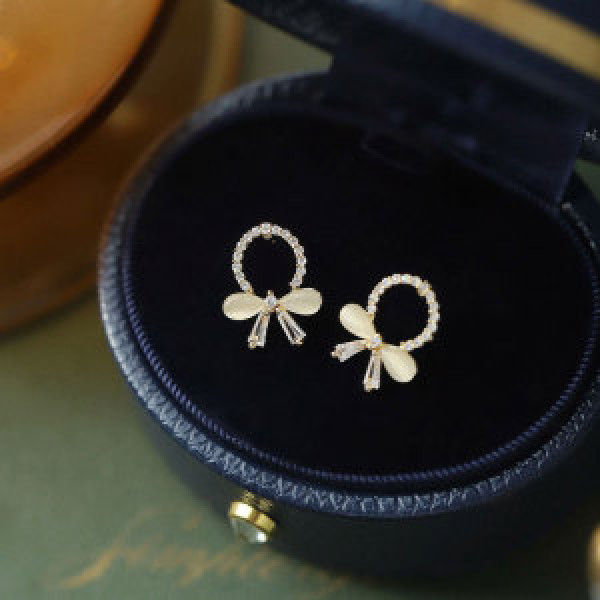 A44583 s925 silver rhinestone circle sweet butterfly elegant stud earrings