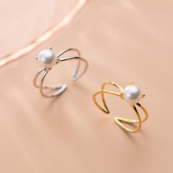 A40589 s925 silver elegant fashion hollowed bar artificial pearl ring