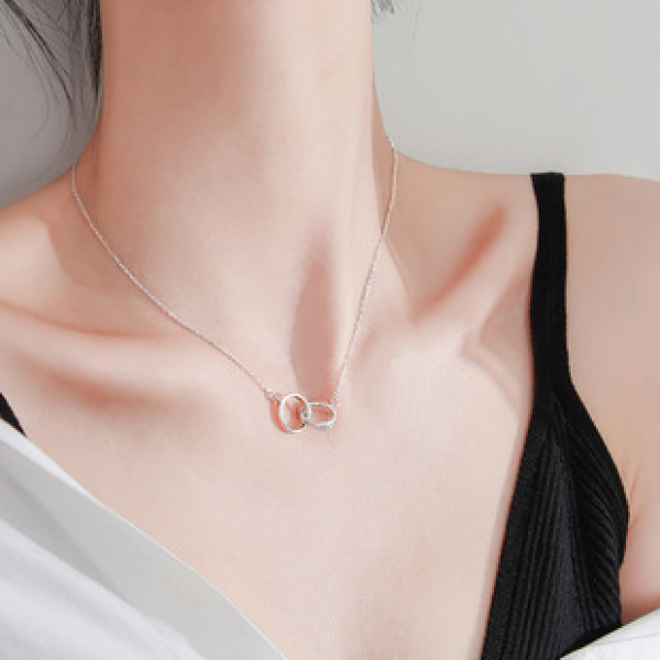 A40120 s925 silver trendy rhinestone simple hollowed circle necklace