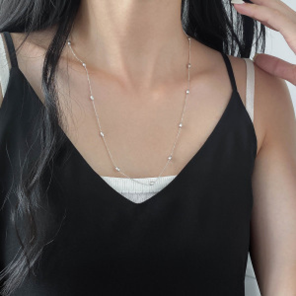A46417 s925 silver simple oval bead necklace