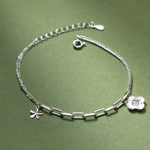 A45642 s925 silver trendy sweet rhinestone charm bracelet