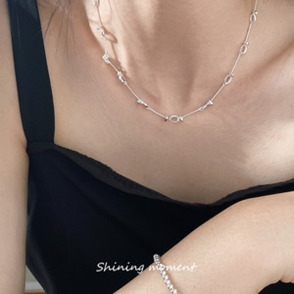 A45977 s925 silver trendy sweet dainty circle teardrop necklace