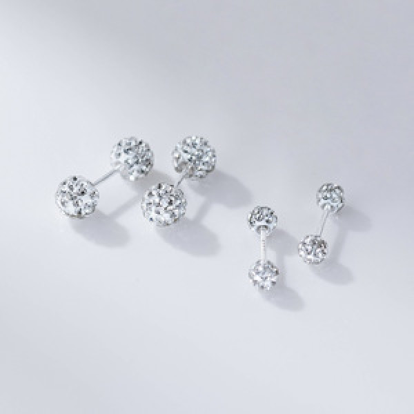 A46025 silver dainty simple elegant sparkling rhinestone ball stud earrings